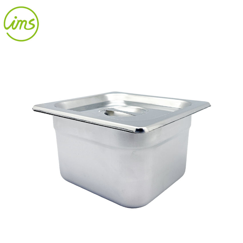 1/6 size stainless steel deep steam table pan with tight-fitting lid